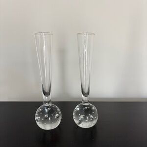 Pair of Clear Glass Bud Vases with Bubble Base